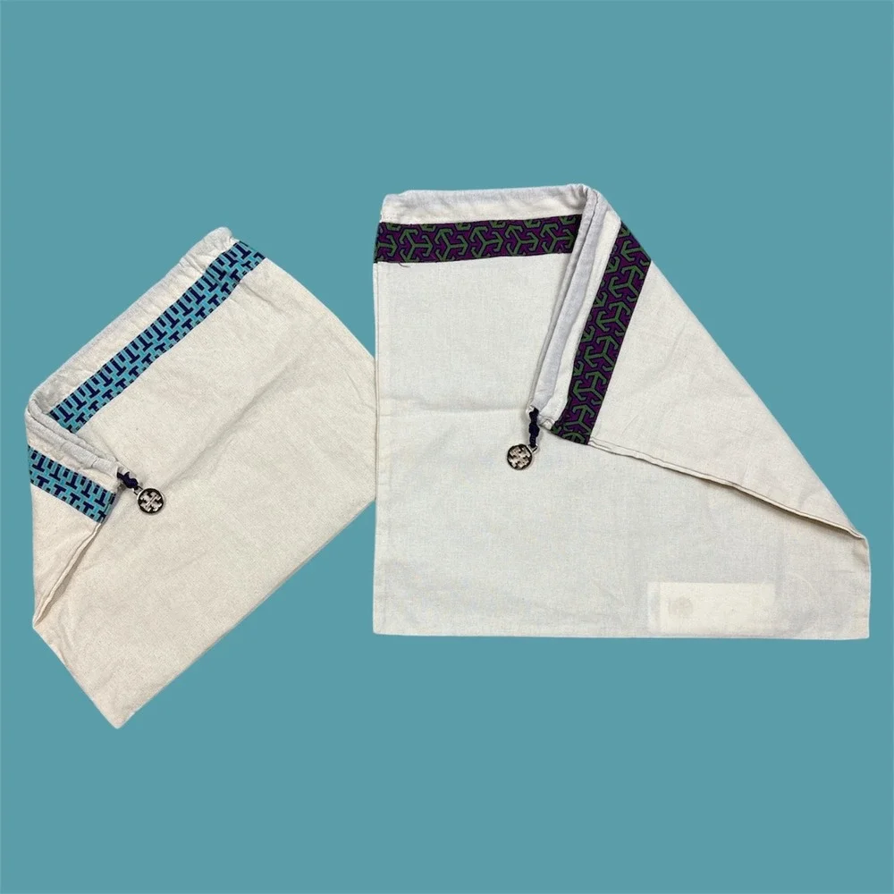 Tory Burch Dust Bags Set‎ of 2 White Canvas Gold Logo Embossed